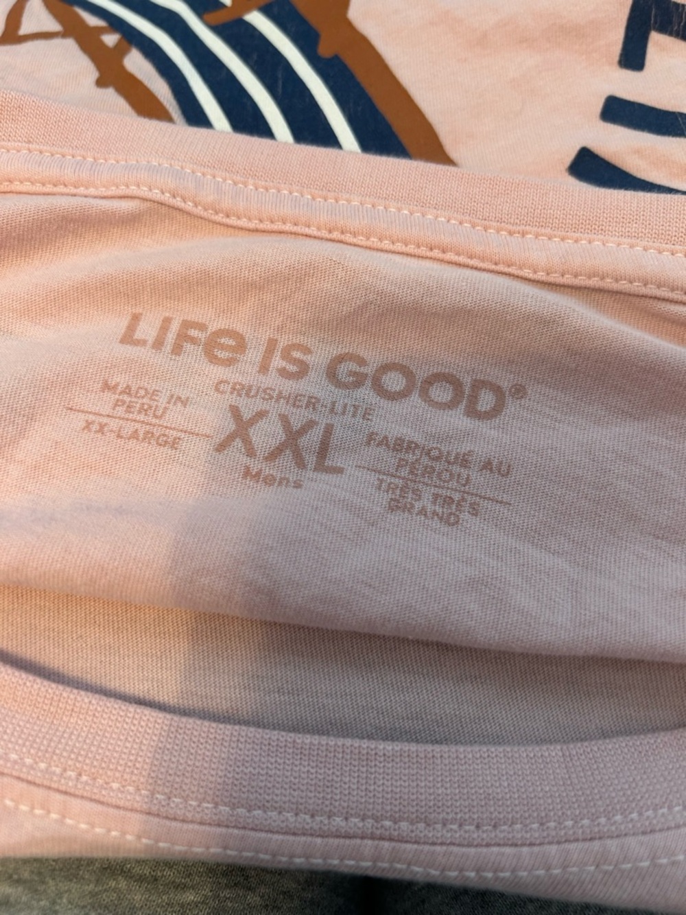 Life Is Good Men’s Short Sleeve T-Shirt - Dusty Rose with Navy Graphic - Picture 3 of 3